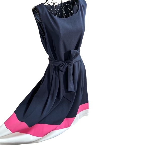 Jones New York Sleeveless Tri-Color Stretch Crepe Dress Tie Navy Size 6 NEW NWT - Picture 6 of 16